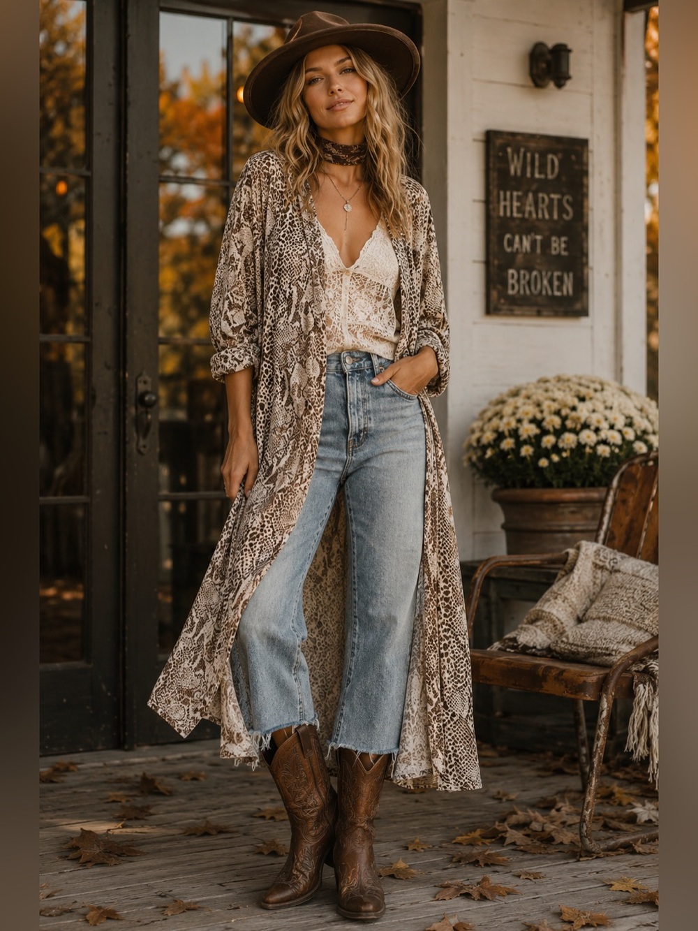 Free People Wild Nights Snake Print Maxi Duster Kimono Neutral Combo XS